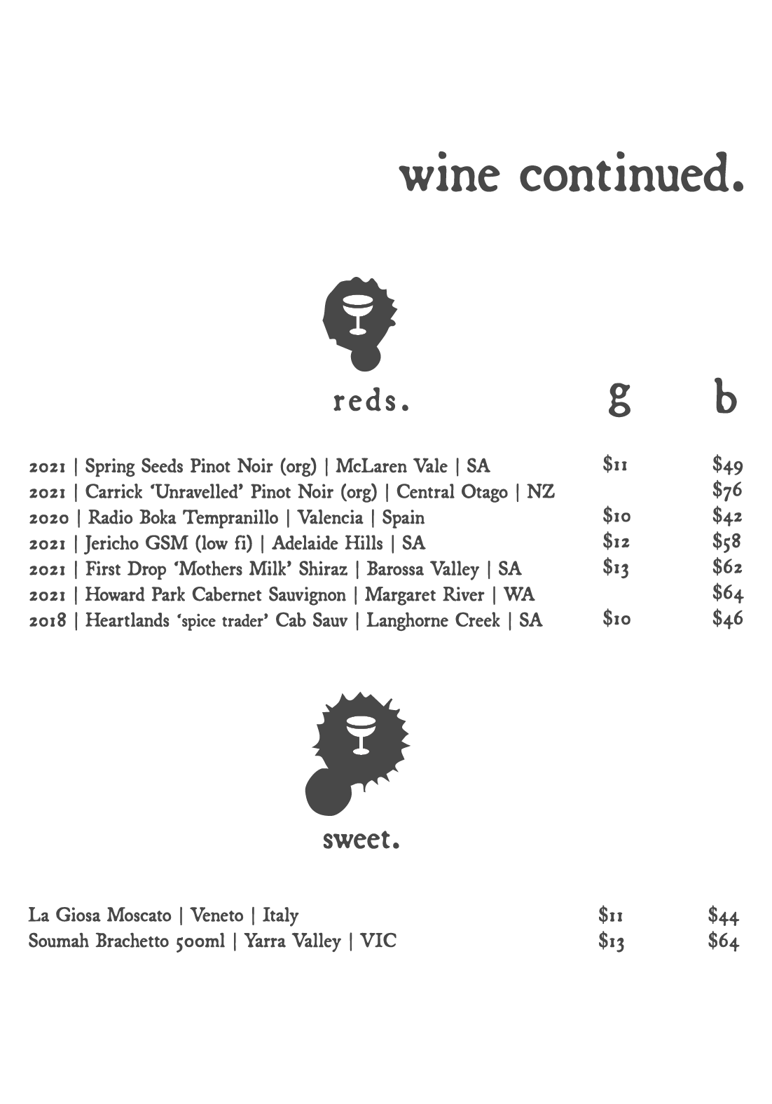 Wine menu continued